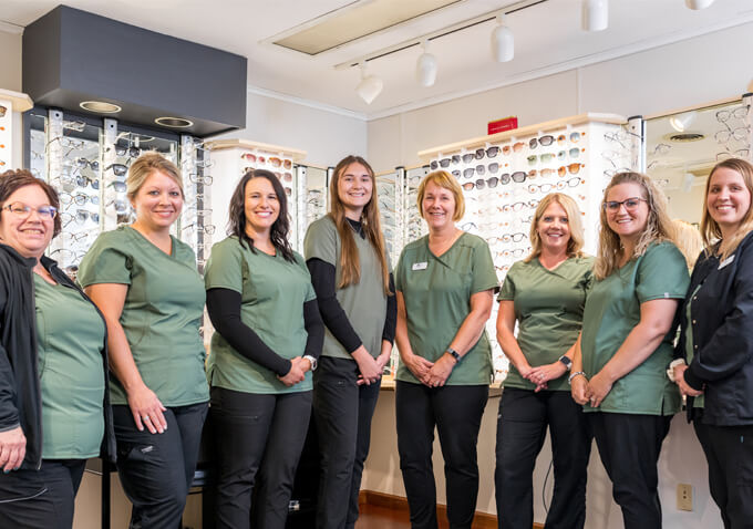 professional-family-eyecare-coldwater-staff-appt-page staff and doctor wearing sunglasses at Greenville Professional Family Eyecare